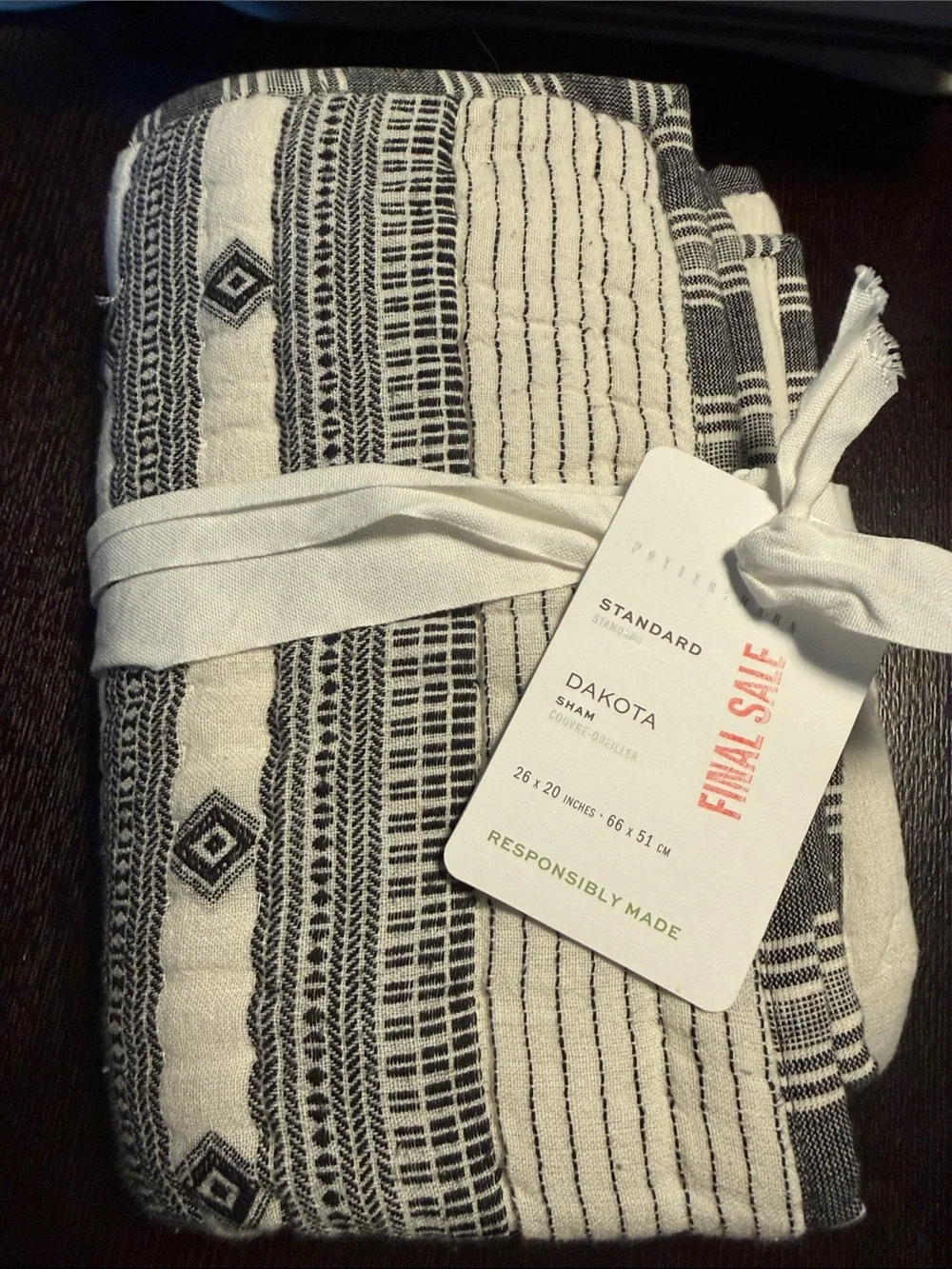 Pottery Barn Dakota Standard Sham - Black & White Patterned 26” x 20”